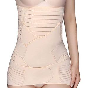 WANYIG 3-in-1 buikband na de geboorte, lijfje na de zwangerschap, postpartale ondersteuning, buikgordel na de bevalling, buikwrap riem, zwangerschap (beige, L)