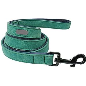 Lederen halsband en riem 2 laags gewatteerde halsbanden voor huisdieren wandelen touw voor kleine grote honden - groene riem, s