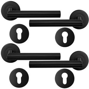 2-pack HAIFUAN roestvrijstalen deurkruk met cilindergat-rozet, deurkrukset, deurgreep, zwarte kleur (S02-103C-B-2)