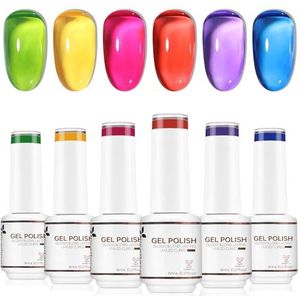 Nicedeco Neon Jelly Gel Nagellak 6 pcs x 8ml Transparante Set in Hot Pink, Kristalrood, Blauw, Groen, Oranje, Paars - Langhoudende, Hoogglanzende Gel Kit 45