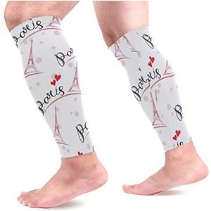 EZIOLY Paris Eiffeltoren Spring Love Sports Kalf Compressie Mouwen Been Compressie Sokken Kalf Guard voor hardlopen, Fietsen, Moederschap, Reizen, Verpleegkundigen