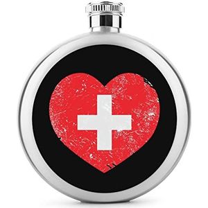 Zwitserland Hart Retro Vlag Rvs Wijnfles voor Mannen Vrouwen Fles Draagbare Drank Fles voor Bruiloft Reizen