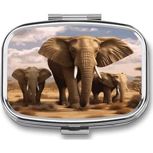Olifant Familie Pillendoos Pil Organizer Pil Case 2 Compartiment Geneeskunde Pil Organizer Kleine Pil Case Pil Container Pillenhouder Leuke Pillendoos Mini Pillendoosje