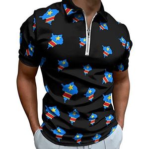 Congo Vlag Kaart Half Zip-up Polo Shirts Voor Mannen Slim Fit Korte Mouw T-shirt Sneldrogende Golf Tops Tees 3XL