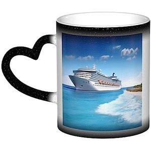 VducK Seaside Cruise Ship Print Kleur Veranderende Mok 11oz Gepersonaliseerde Magische Mok Thee Cup Keramische Koffiemok Warmte Geactiveerde Kleur Veranderende Mok