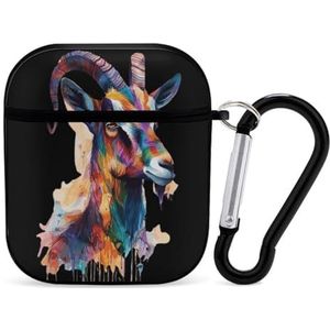 Aquarel Geit Leuke Case Voor AirPods 2 & 1 Shockproof Beschermende Hoofdtelefoon Gevallen Cover Met Sleutelhanger Voor Mannen Vrouwen