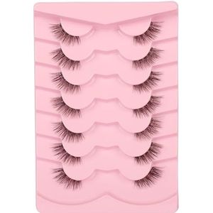 Natuurlijke Cat Eye Half Wimpers Pluizige Clear Band 3D Faux Mink Wimpers Pack Zachte Strips Nep 7 Paren [Verleidelijk | 7-12MM, ]