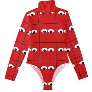LI ZHI XIN Rompertje met lange mouwen voor dames, lange mouwen, eendelige jumpsuit met rolkraag, turnpakje, top voor meisjes, dans, workout, fitness, bodysuit met oogpatroon, Meerkleurig, S