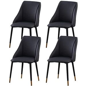 GEIRONV 4 -stks keuken eetstoelen, met metalen benen tegenstoelen woonkamer slaapkamer lounge waterdicht PU Lederen stoel Eetstoelen (Color : Black)