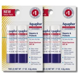 Aquaphor Lip Repair Stick with Sunscreen, Lip Protectant, Soothes Dry Chapped Lips, 0.17 Oz Stick (Pack of 4)