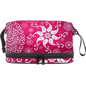 Grote capaciteit reizen cosmetische tas,Kerst rood herhalend patroon, make-up tas, waterdichte make-up tas organisator, Meerkleurig, 27x15x14 cm/10.6x5.9x5.5 in