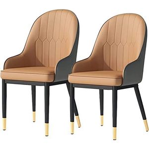 GEIRONV Eetkamerstoelen set van 2, mat PU lederen rugleuning moderne halverwege de eeuw woonkamer stoelen metalen poten keukenstoelen Eetstoelen (Color : Khaki gray, Size : Golden feet)