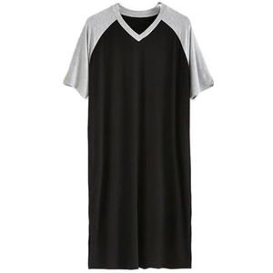 Modale nachtkleding for heren Lange nachthemden Korte mouw V-hals Casual nachtjapon met kleurblokken Big & Tall Zachte nachtkleding(Color:Light gray black,32-33, 3435, 36-37, 38-39, 40-41, 42-43