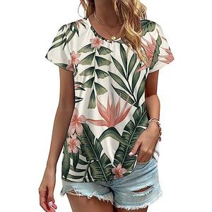 Plumeria bloemen bladeren palmbomen dames V-hals T-shirts leuke grafische korte mouw casual t-shirt tops XL