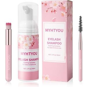 BREYLEE Wimperverlengingsreiniger, 60 ml + mascara-wand + borstelschuimreiniger voor verlengingen en natuurlijke wimpers, salon en thuisgebruik