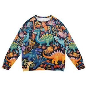 KAAVIYO Paarse kleurrijke dinosaurus kindersweatshirt zacht lange mouwen trui ronde hals tops shirts voor jongens meisjes, Patroon., L