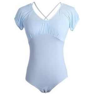 Dans Camisole Klassieke balletbody voor vrouwen, balletpak korte mouwen / lange mouwen, splice tricot gymnastiekpak voor volwassenen, camisole body, gymnastiek (blauw korte mouw, S 15