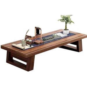 SWHSWQ Japanse vloertafel, massief hout, lage theetafel om op de vloer te zitten, houten tatami salontafel, rechthoekige theetafel, vloerbureau, accentmeubilair, bruin