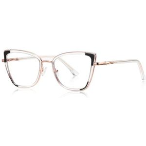 moomoobird Anti Blue Light Bril Vrouwen Cat Eye Bril Frame TR90 Metalen Bril Mode Bril, helder roségoud, Large