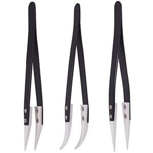 WANDIC Keramische pincet, 3 stuks precisie roestvrij staal antistatische pincet kit, hittebestendige anti-zuur statische multifunctionele handgereedschap kits tang