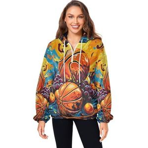 KAAVIYO Fruit Basketbal Kunst Pluizige Jas Trui Hoodie Hooded Zakken Fuzzy Fleece Sweatshirt Ronde hals Truien Hoodies voor Meisjes Vrouwen, Patroon, M