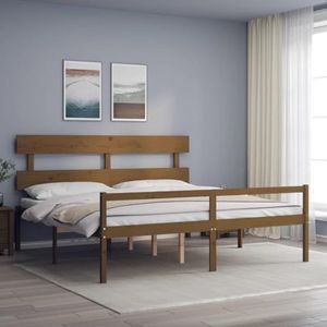 CBLDF Bedden & accessoires Bedframe met hoofdeinde honingbruin 200x200 cm massief houten meubels