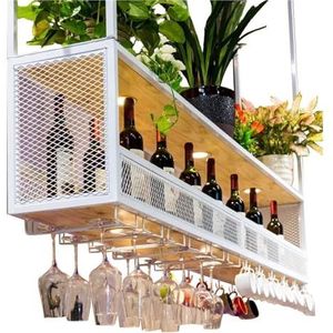 Wijnrekken Wijnrek met Glashouder (met Spots) | Metalen plafondgemonteerde hangende wijnhouder | Houten wijnfleshouder Bar (Size : 80x30x80cm)