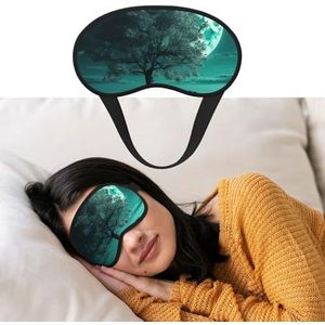 Teal Tree in Moonlight Oogmasker om te slapen Zacht Satijn Slaap Schaduw Cover Blinddoek met Elastische Band Reizen Dutje Verduisterende Oogschaduw Cover voor Vrouwen Mannen