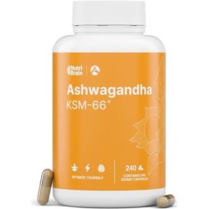 Ashwagandha KSM-66® Premium grondstof, 9000 mg hoge dosis, 240 capsules, 4 maanden, in het laboratorium getest, 5% withanolide, 600 mg extract 15:1, antistress, angst, energie en rustgevende slaap