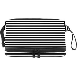 Grote capaciteit reizen cosmetische tas,Zwart-witte streep, make-up tas,Waterdichte make-up tas organisator, Meerkleurig, 27x15x14 cm/10.6x5.9x5.5 in