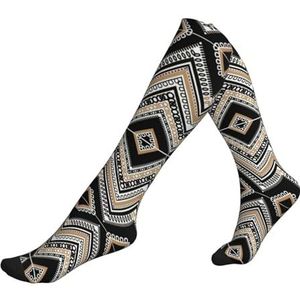 ASFgda Compressie Zwart Wit Tan Zigzag Print Sokken Voor Vrouwen & Mannen, 15-20 mmhg (1 paar) Beste Ondersteuning Voor Hardlopen, Fietsen Werk En Fitness
