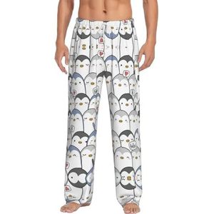 Leuke Pinguïn Mannen Lange Lounge Wear Broek Nachtkleding Pyjama Bodems Nachtkleding Met Zakken En Trekkoord, Wit, S