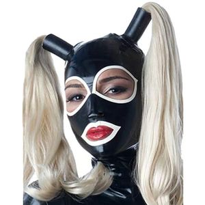 Latex capuchon met pruik, latex hoofdbedekking, versieren masker volgelaatsmasker catsuits masker rubberen hoofdmasker voor cosplay (maat: L-68 cm)