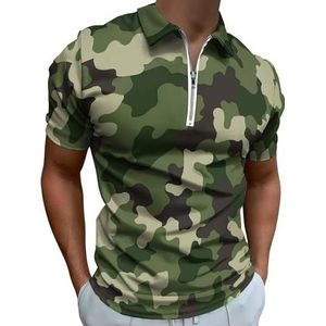 Groene Camo Naadloze Half Zip-up Poloshirts Voor Mannen Slim Fit Korte Mouw T-shirt Sneldrogende Golf Tops Tees 5XL