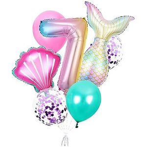 Nummer ballonnen, zeemeermin staart ballon bal globos, voor verjaardagsfeestje decoraties kinderen bruiloft ballon babyshower (maat : 7 jaar)