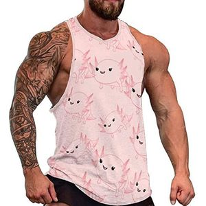 Cartoon Roze Axolotl Heren Tank Top Mouwloos T-shirt Trui Gym Shirts Workout Zomer Tee