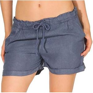 malito dames bermuda uit linnen | nonchalante bermuda | Pants voor aan het strand | Korte broek - Hotpants 1964 (jeansblauw, S)