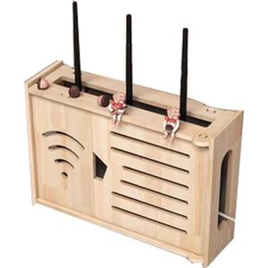 FLFLF Wandgemonteerde wifi-router opbergdoos met kabelbeheer en opvouwbaar ontwerp, creatieve houten organizer voor tv-settopbox, modem, woonkamer/kantoor (zonder boren, warmteafvoer), #A, 34 cm
