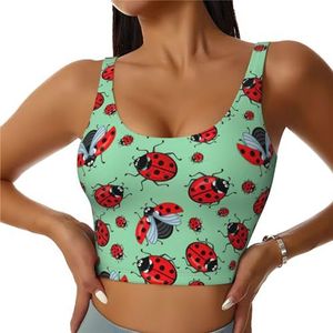 Rode Lieveheersbeestjes Op Een Blauwe Achtergrond Print Comfortabele Vrouwen Sport Vest Yoga Workout Vest Voor Vrouwen Lichtgewicht Zomer, Zwart, S