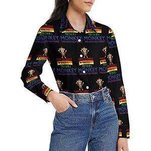 Rainbow Always Be Yourself Pirate Monkey damesshirt lange mouwen button down blouse casual werk shirts tops L