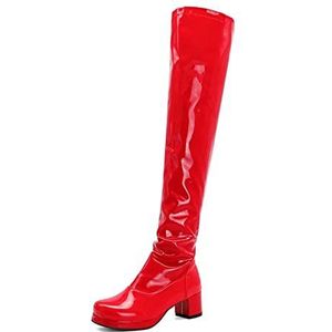 HJUGHPN Womens Laarzen Lederen waterdichte knie laarzen Vrouwen snoep groen geel stijl hoge hakken laarzen, Rood, 41 EU