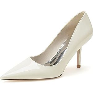 EICOFF Vrouwen Trouwschoenen met Hoge Hakken Pumps Dames Gesloten Teen Slip-op Werk Avondfeest Bruiloft Bruid Hofschoenen,Beige,35 EU