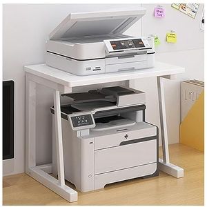 Tafel voor Printer Printerkastje Desktop Houten Printer Stand Metalen Frame Printer Houder Printer Plank Voor Printer Scanner Fax Printertafel Printerstandaard(White,48x30x38cm)