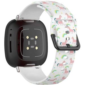 Zachte sportband compatibel met Fitbit Sense / Sense 2 / Versa 4 / Versa 3 (Fashion Kids Print Magic Unicorn) siliconen armband accessoire