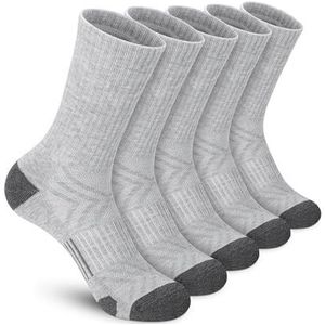 YIJIANUO 5 paar atletische sokken voor heren, sport, hardlopen, kalfssokken, prestaties, gewatteerd, ademend, outdoor, crew sokken voor mannen en vrouwen, 5 paar grijs, EU 37-43
