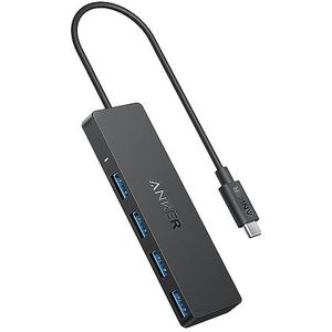 Anker-gegevenshub met 4 USB-C 3.0-poorten, superdunne 5Gbps-OTG-hub met 20cm-kabel voor MacBook, Mac Pro/mini, iMac, Surface Pro, XPS, pc, flashdrive, mobiele harde schijf (opladen niet ondersteund)