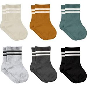 Katoenen 6 paar babysokken voor pasgeborenen zuigelingen 0-6 maanden tot 3 jaar | stoppersokken naadloze sokken | jongens meisjes kindersokken, Mosterd (gestreept), 6-12 Maanden