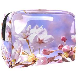Draagbare make-up tas met rits reizen toilettas voor vrouwen handige opslag cosmetische zakje lente bloei roze