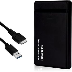 SUHSAI externe gaming-harde schijf 2,5 inch, ultrasnelle harde schijf, draagbare USB 3.0, uitgebreide opslag/back-up voor PS4, PS3, pc-games, Android-games, smartphone, Mac (500GB)
