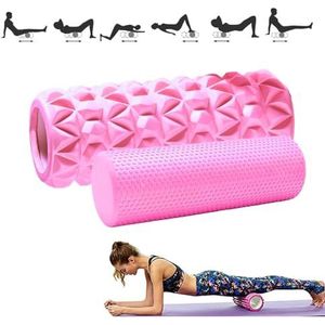 2x Foam Roller Fasciarol - Schuimrubber rol - Fitness Massagerol voor Triggerpoint-Massage in Rug, Nek, Benen Tijdens de Fasciatraining met de Gymnastiekrol voor Mannen en Vrouwen. 33x14cm//29x10cm